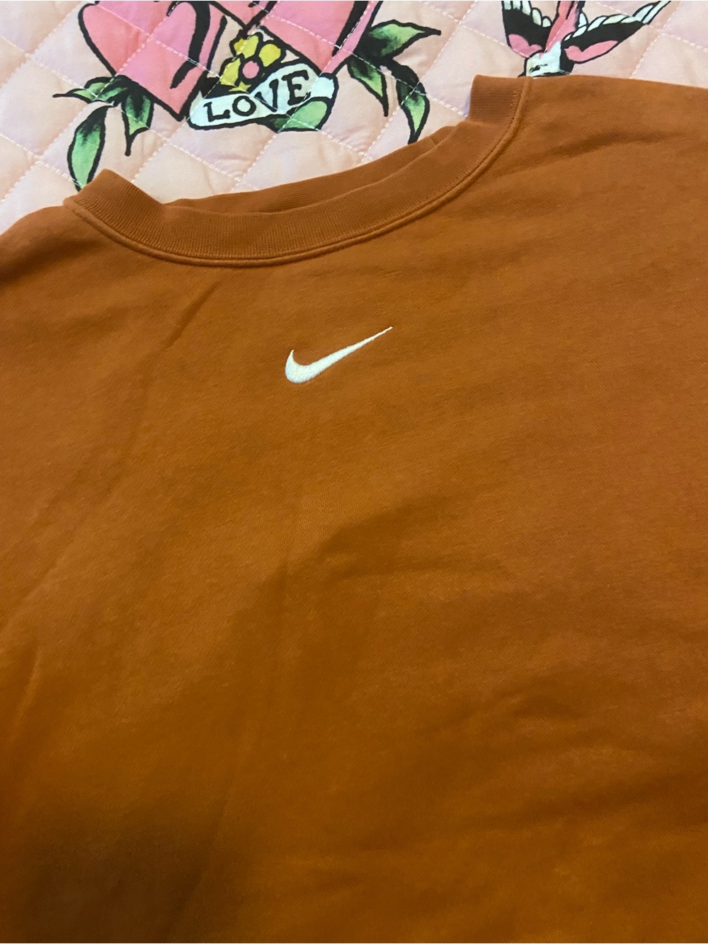 Nike Burnt Orange Crewneck Sweatshirt with White Swoosh